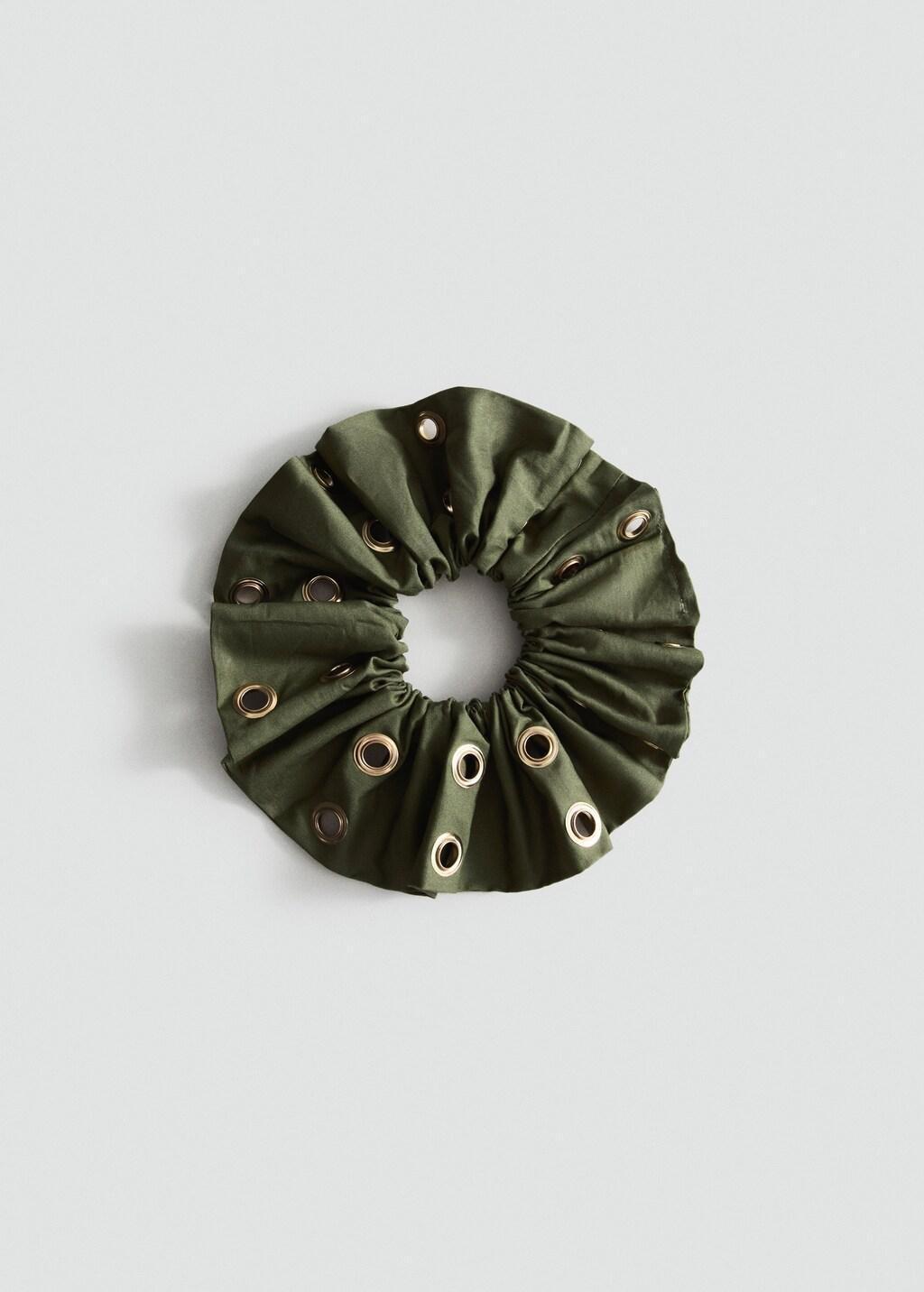 Khaki Studded Scrunchie, Beige - Khaki, large image number 2