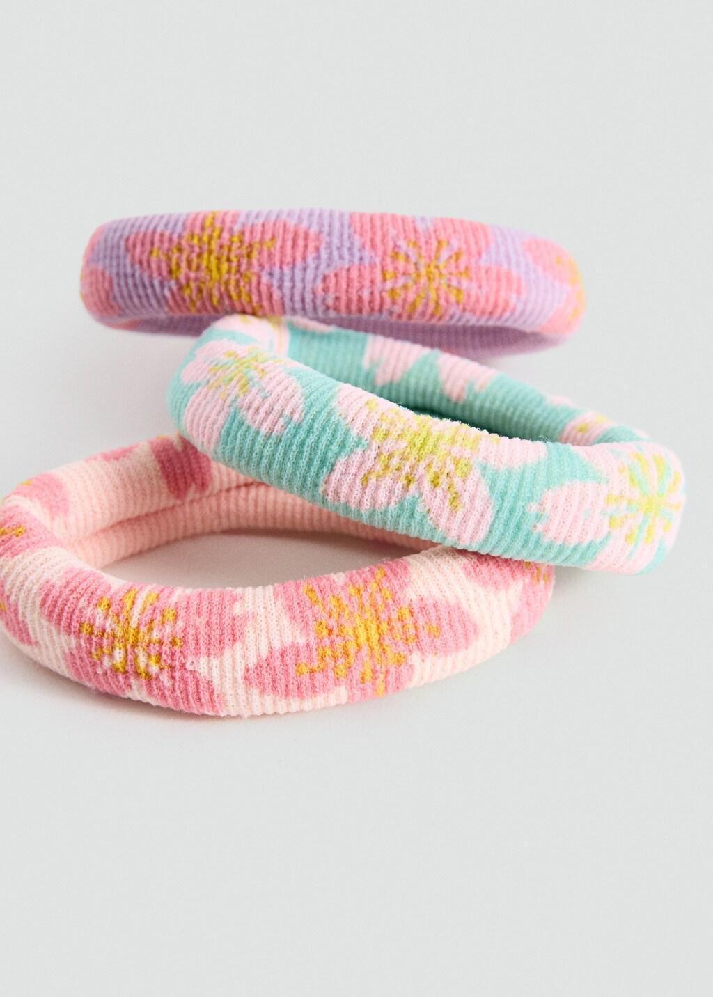Purple Flower Hair Elastics, Set Of 3, Kids Girls, Light-Pastel Purple, large image number 0