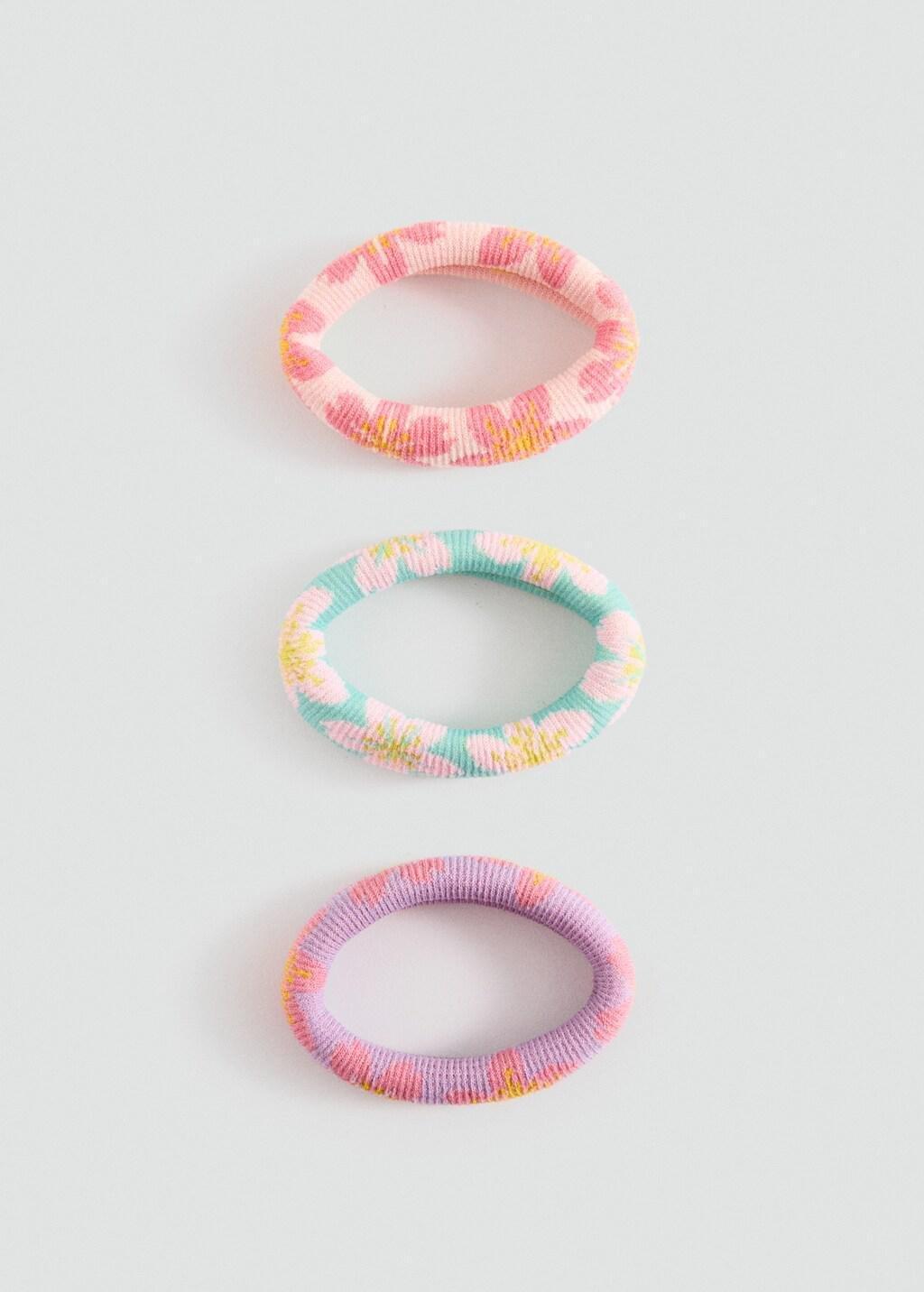 Purple Flower Hair Elastics, Set Of 3, Kids Girls, Light-Pastel Purple, large image number 2