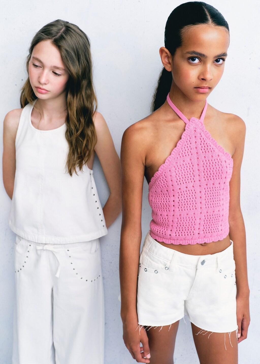 BRIGHT PINK Halter neck crochet top, Kids Girl, Bright Pink, large image number 0
