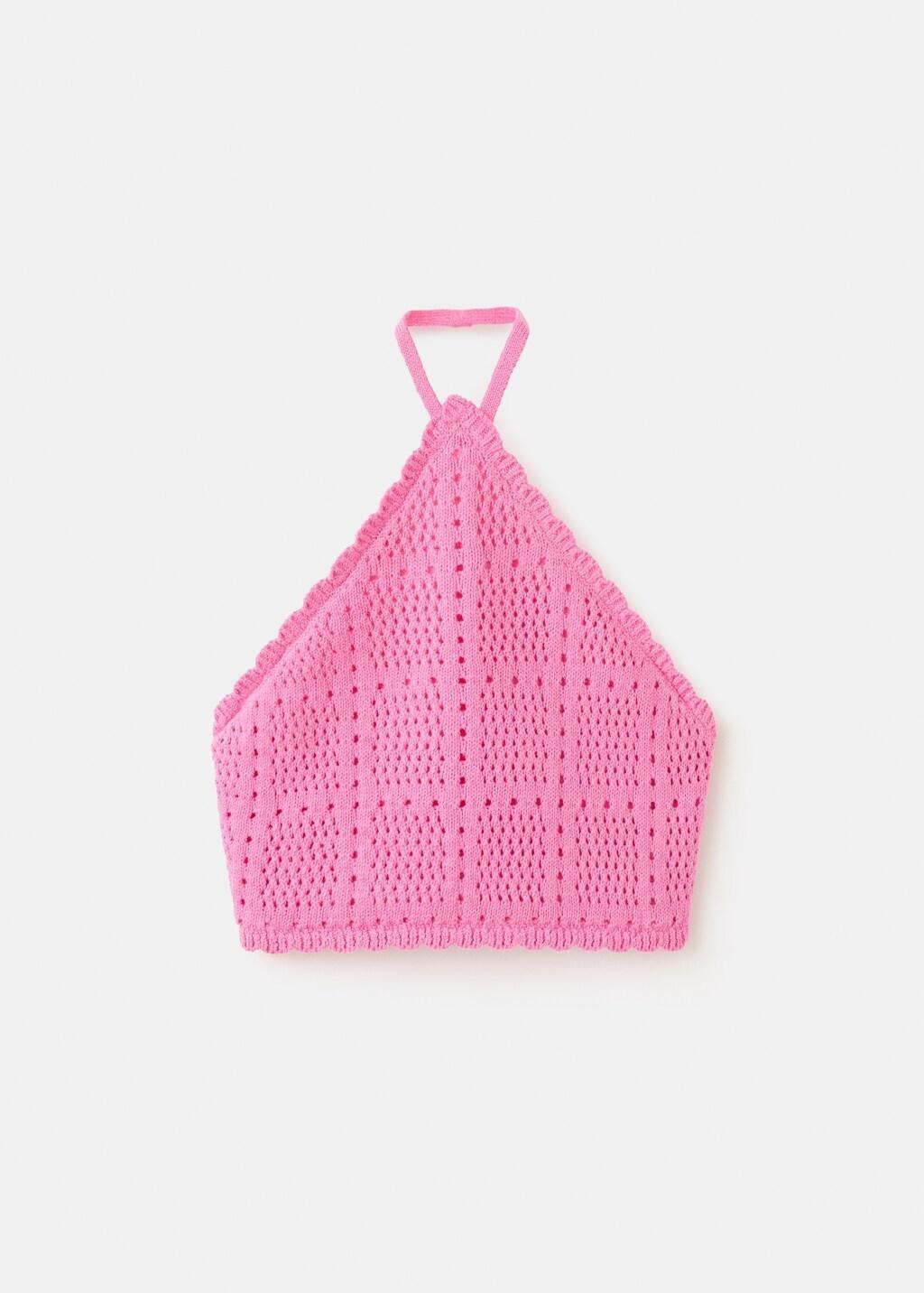 BRIGHT PINK Halter neck crochet top, Kids Girl, Bright Pink, large image number 1