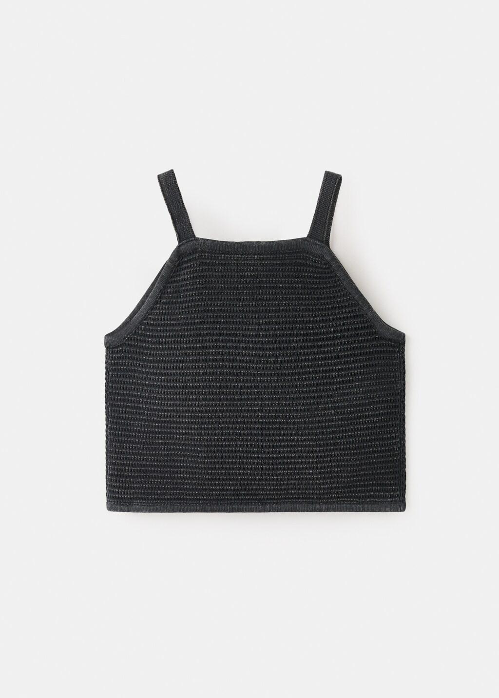 Grey Knitted Cropped Top, Kids Girls, Charcoal, large image number 1