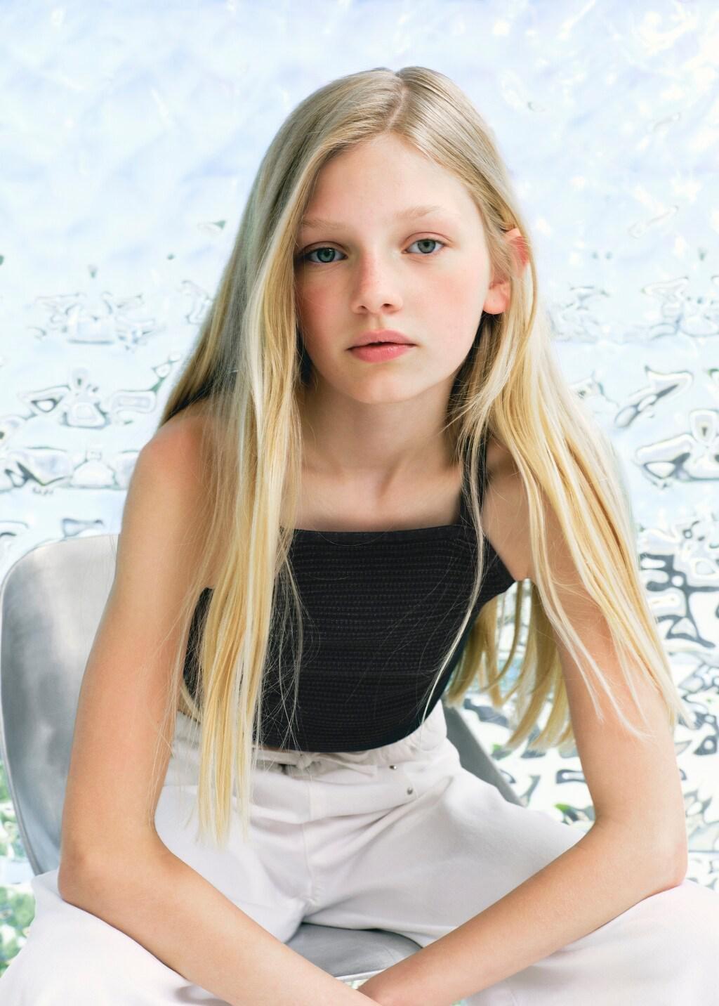 Grey Knitted Cropped Top, Kids Girls, Charcoal, large image number 3