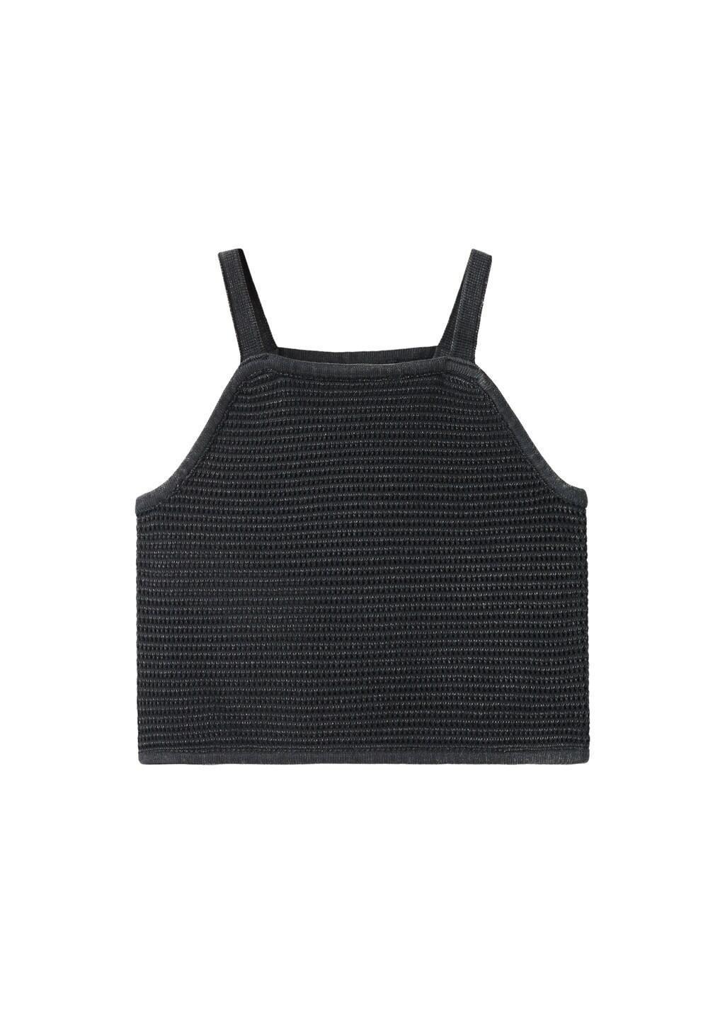 Grey Knitted Cropped Top, Kids Girls, Charcoal, large image number 4
