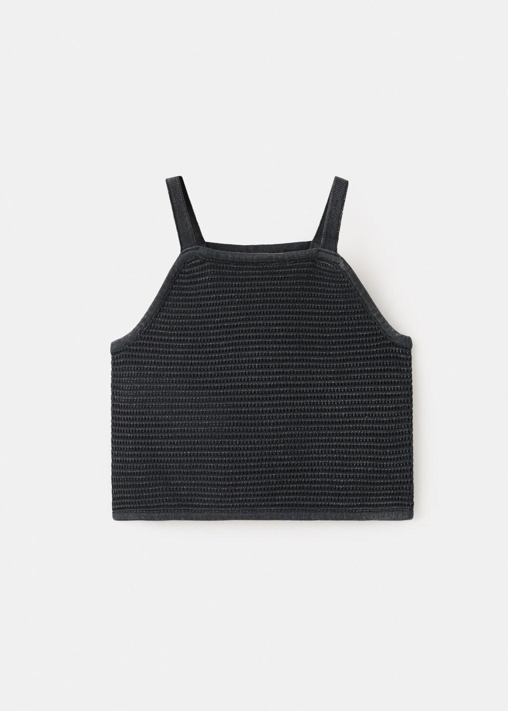 Grey Knitted Cropped Top, Kids Girls, Charcoal, large image number 5