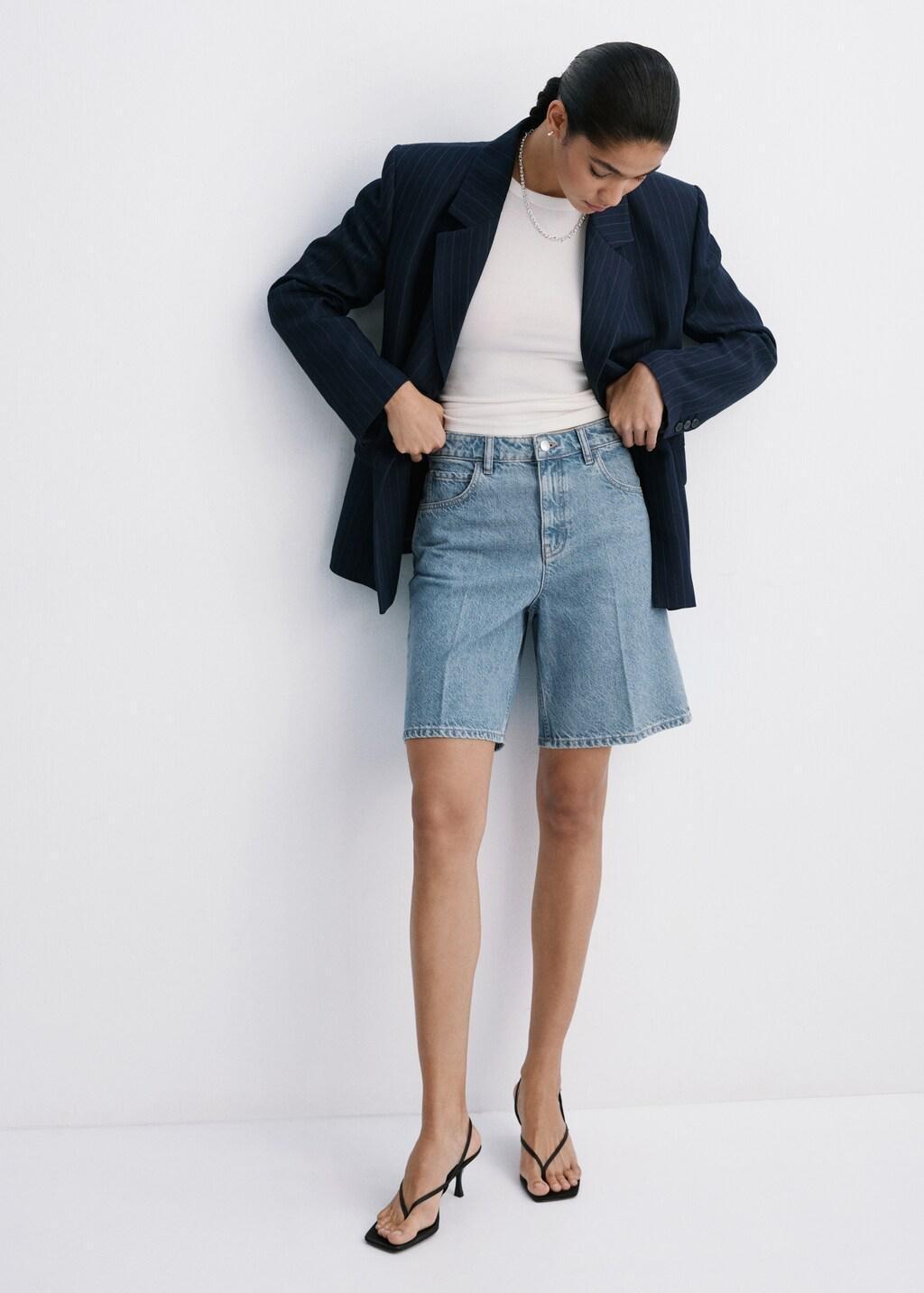 OPEN BLUE High-waist straight-fit denim shorts, Open Blue, large image number 0