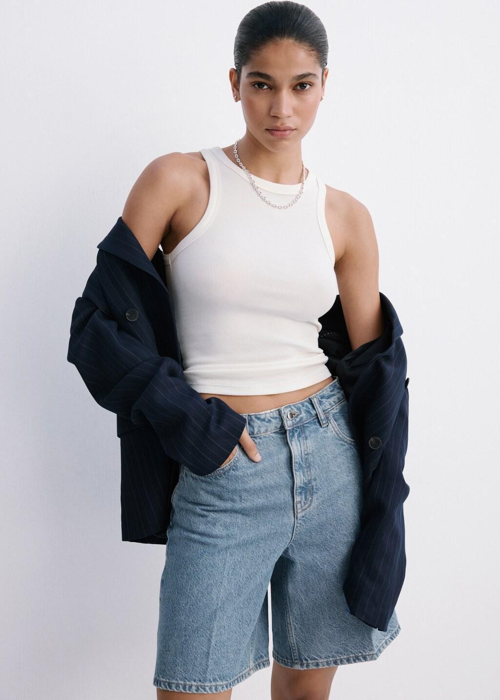 OPEN BLUE High-waist straight-fit denim shorts, Open Blue, large image number 4