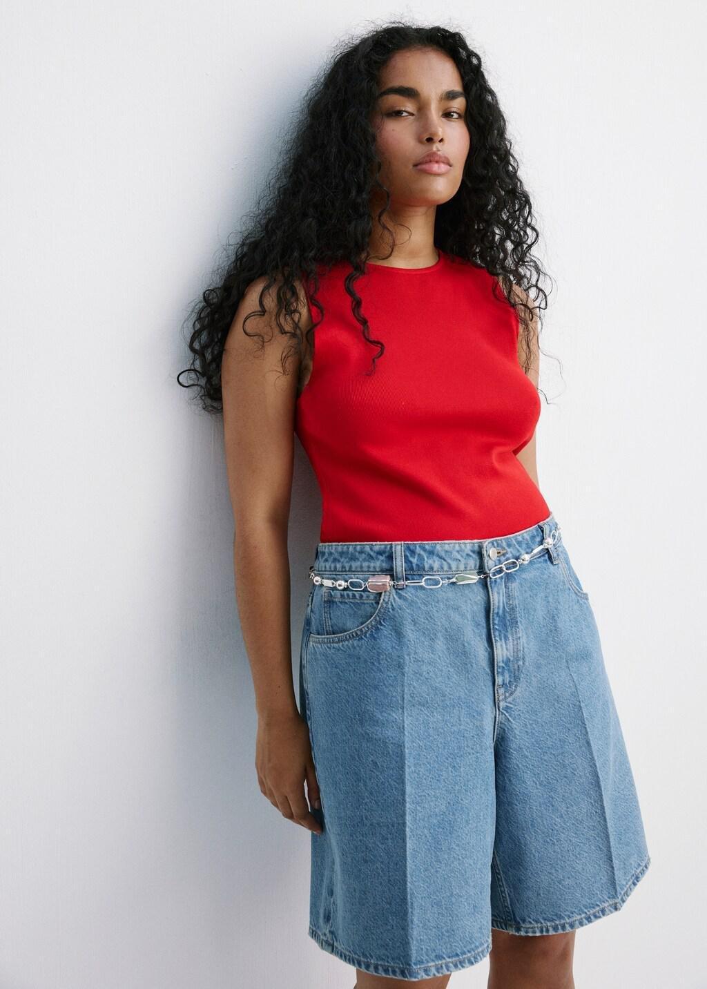 OPEN BLUE High-waist straight-fit denim shorts, Open Blue, large image number 6