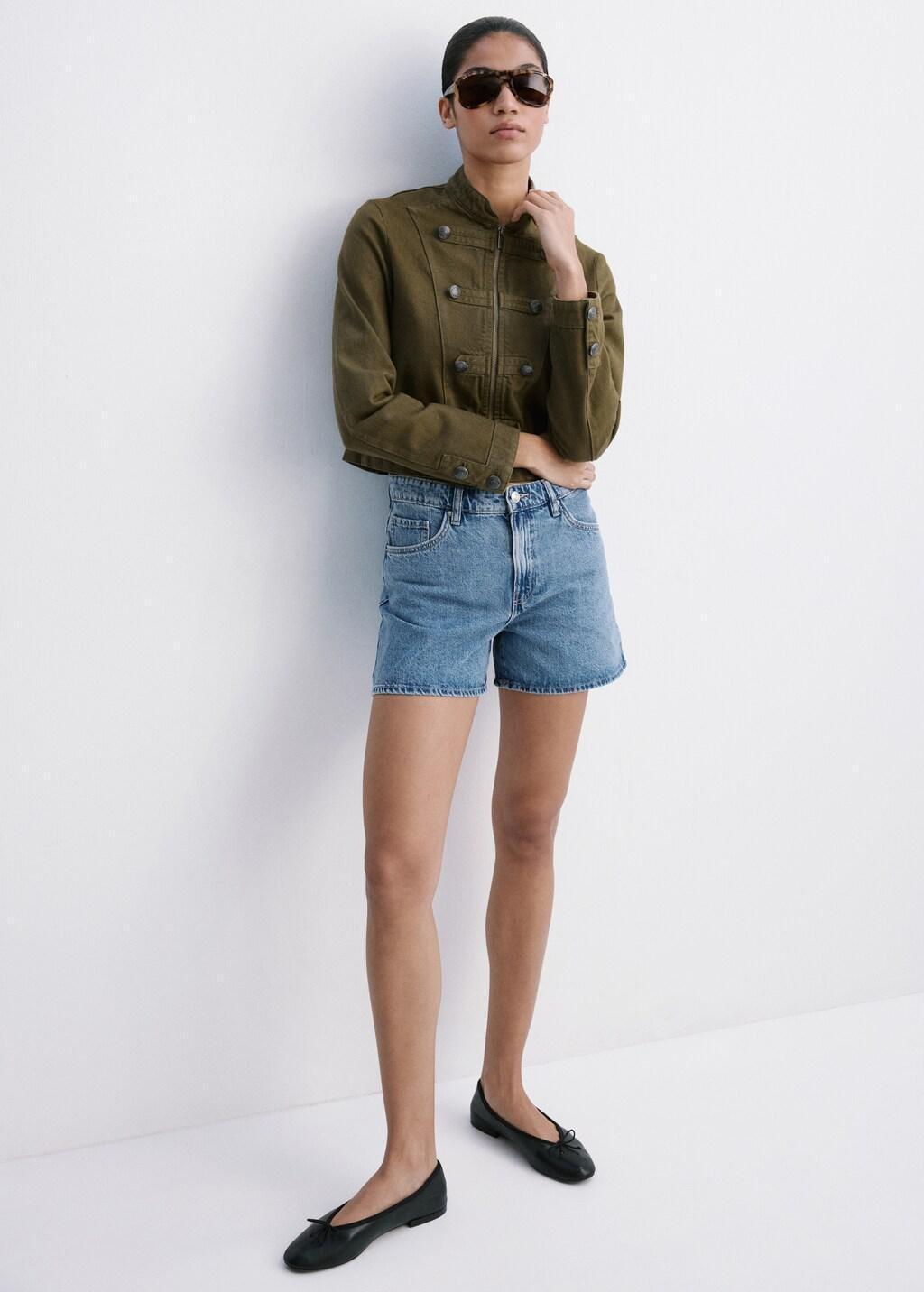 Blue Straight-Fit Denim Shorts, Open Blue, medium