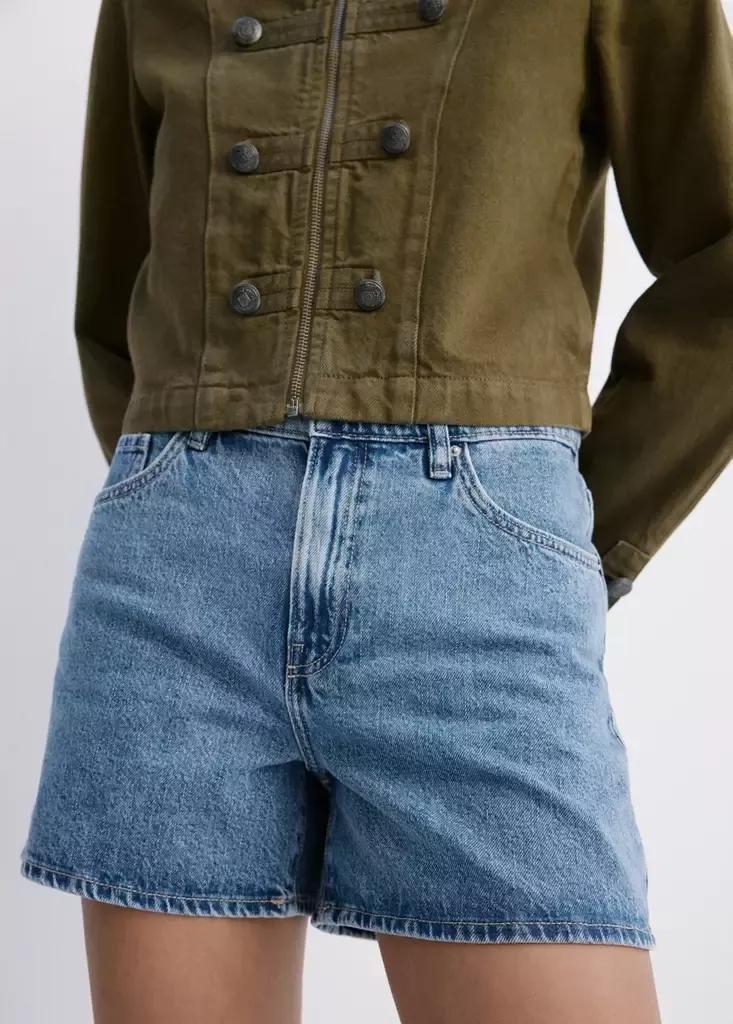 Blue Straight-Fit Denim Shorts, Open Blue, medium