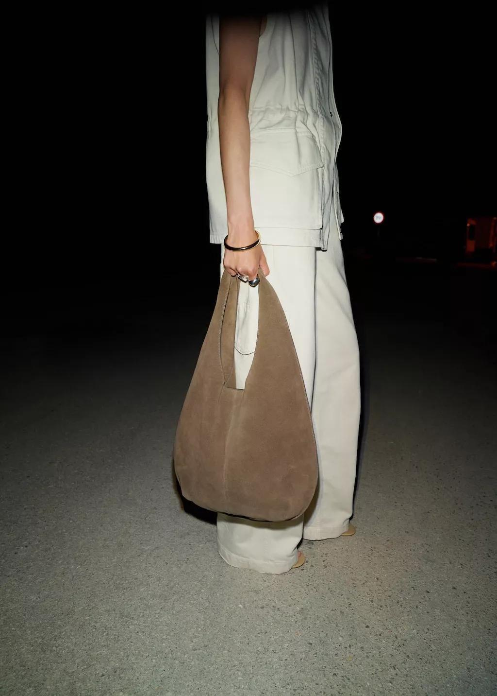Brown Lt Pastel Suede Drawstring Bag, Light Pastel Brown, large image number 0