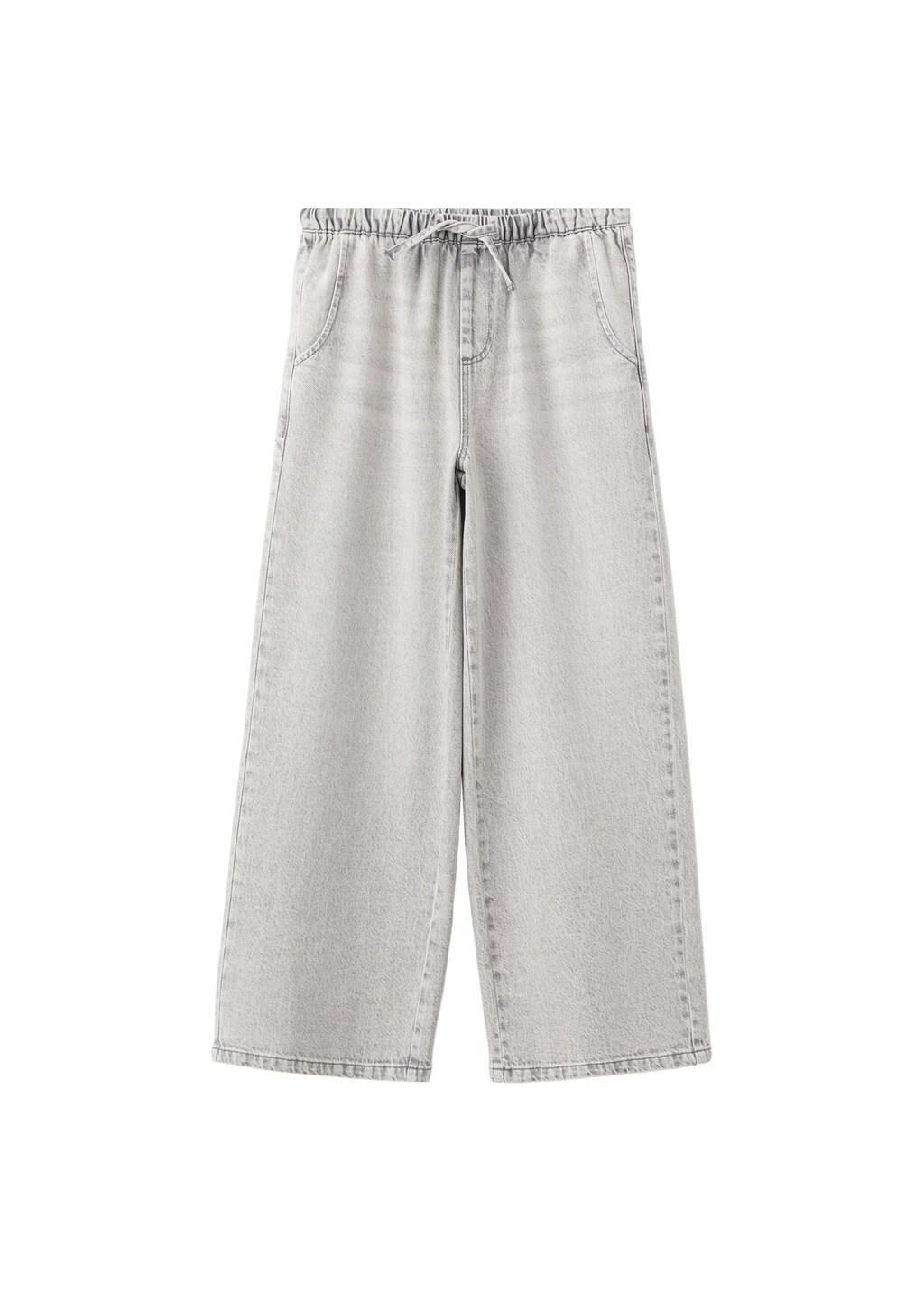 Grey Straight-Leg Jeans With Elasticated Waistband, Kids Girls, Open Grey, large image number 4
