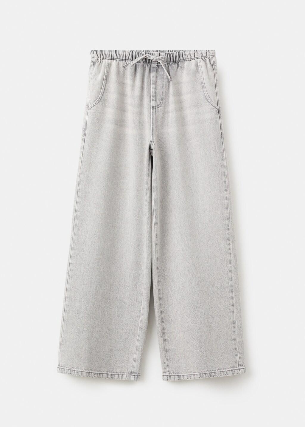 Grey Straight-Leg Jeans With Elasticated Waistband, Kids Girls, Open Grey, large image number 5