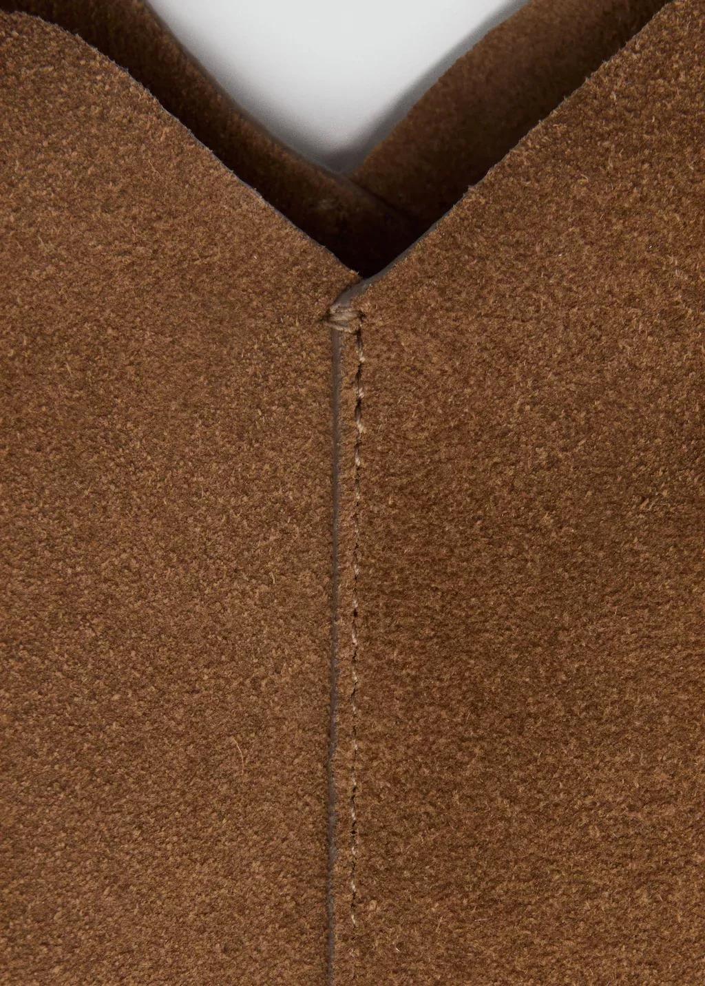 Brown Suede Shopper Bag, Medium Brown, large image number 1