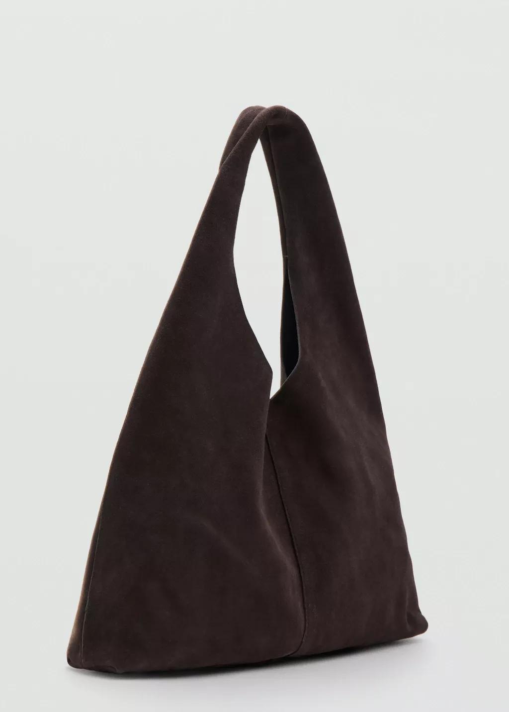 Brown Suede Shopper Bag, Dark Brown, medium