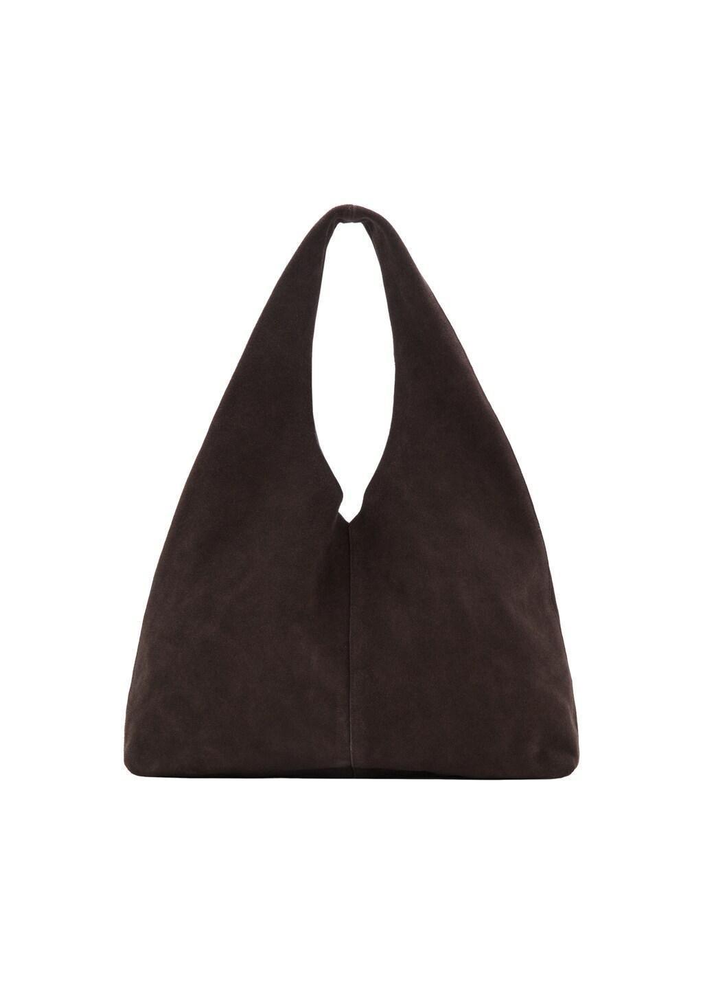 Brown Suede Shopper Bag, Dark Brown, medium