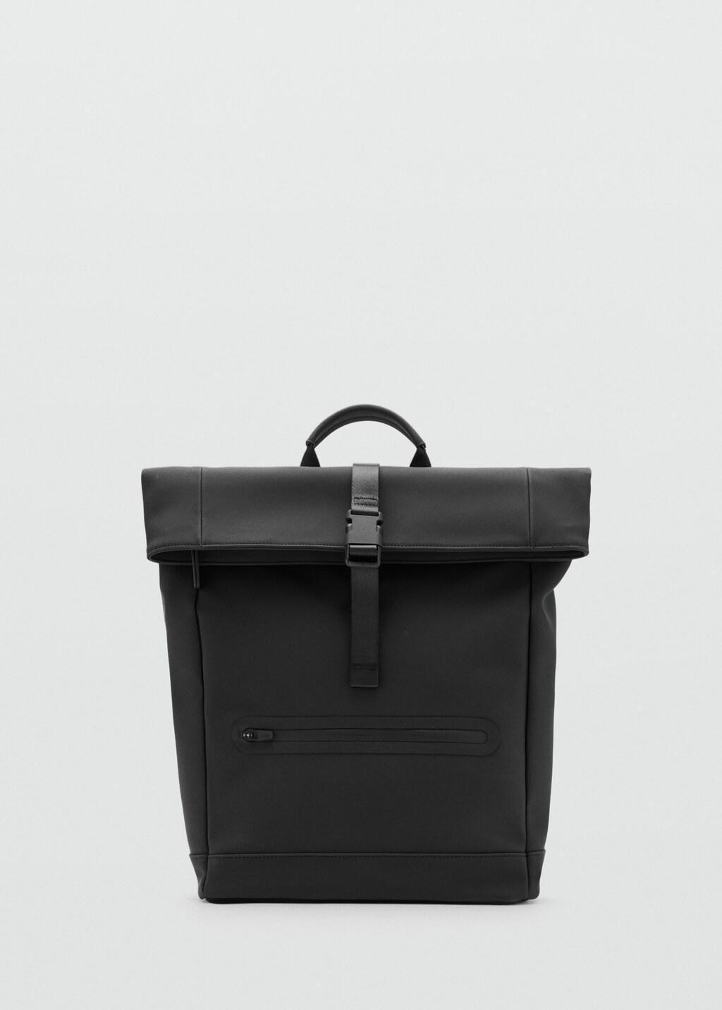 Black Rubberized Backpack With Flap Closure, Black, large image number 3