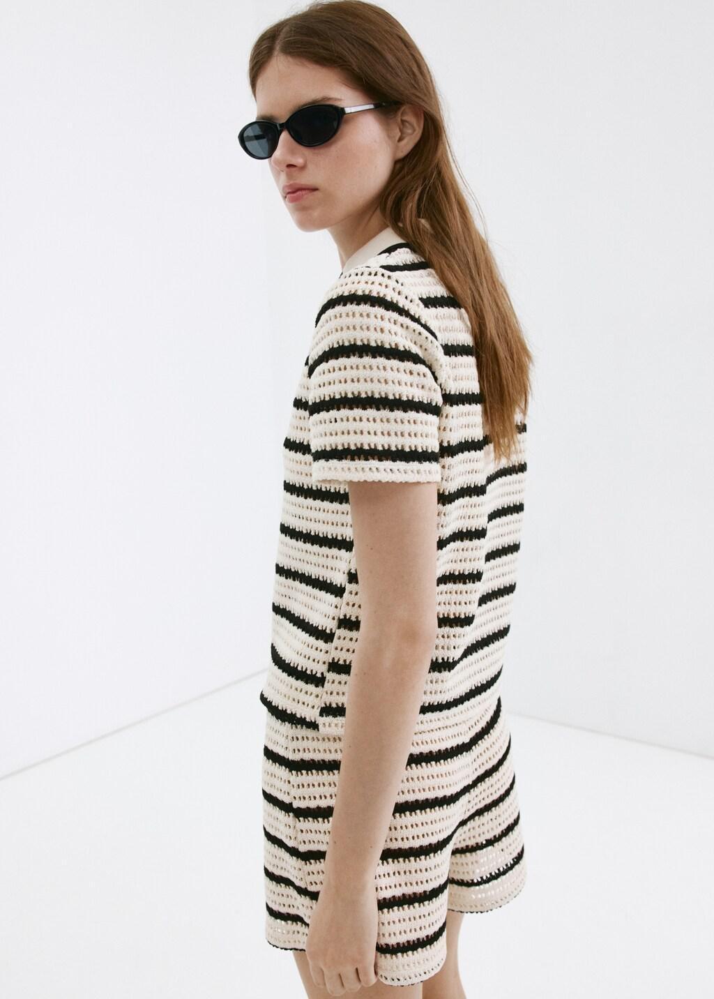 NATURAL WHITE Striped crochet shorts, Natural White, large image number 2