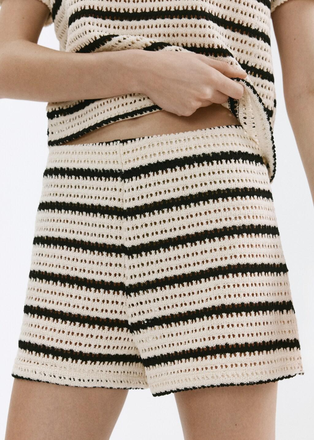 NATURAL WHITE Striped crochet shorts, Natural White, large image number 4