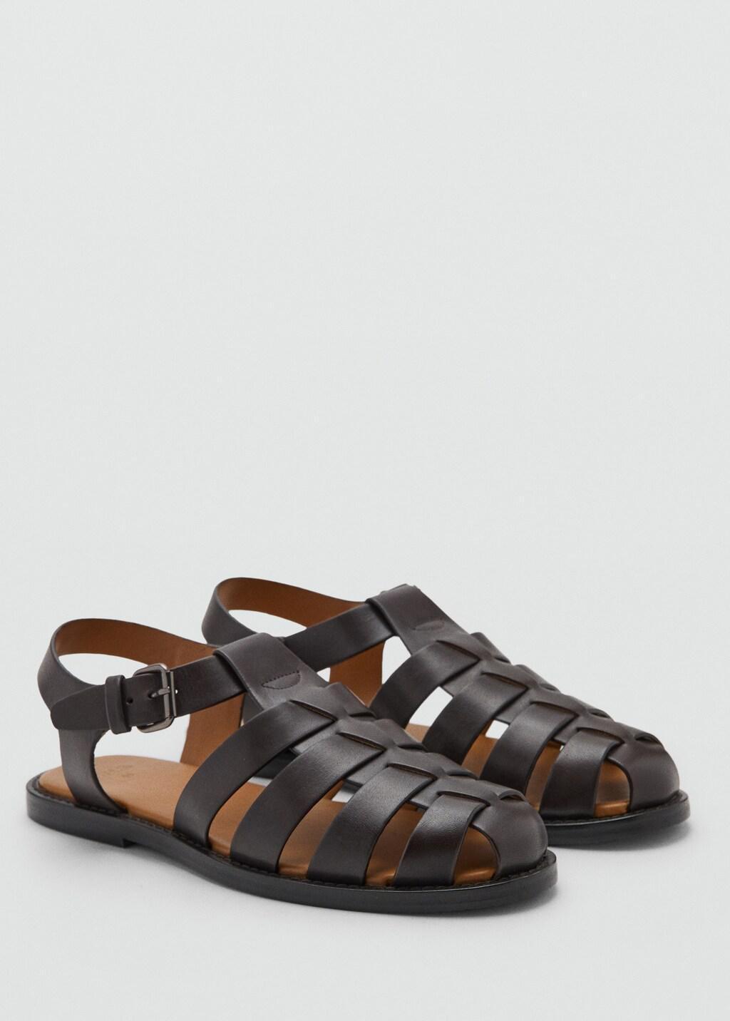 BROWN 100% leather jelly sandals, Brown, large image number 0