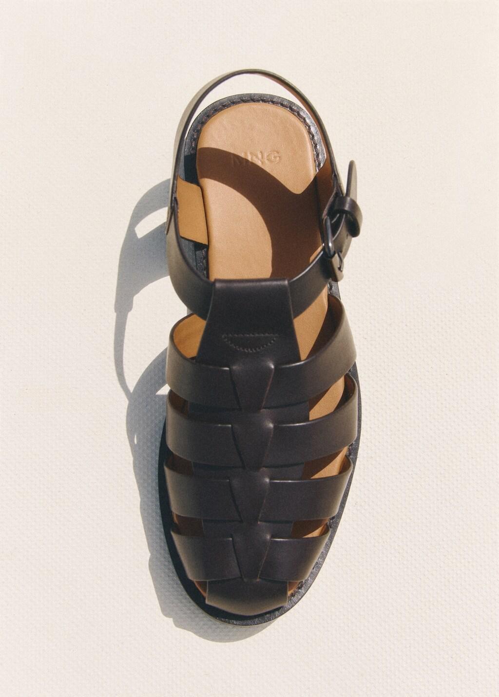 BROWN 100% leather jelly sandals, Brown, large image number 2