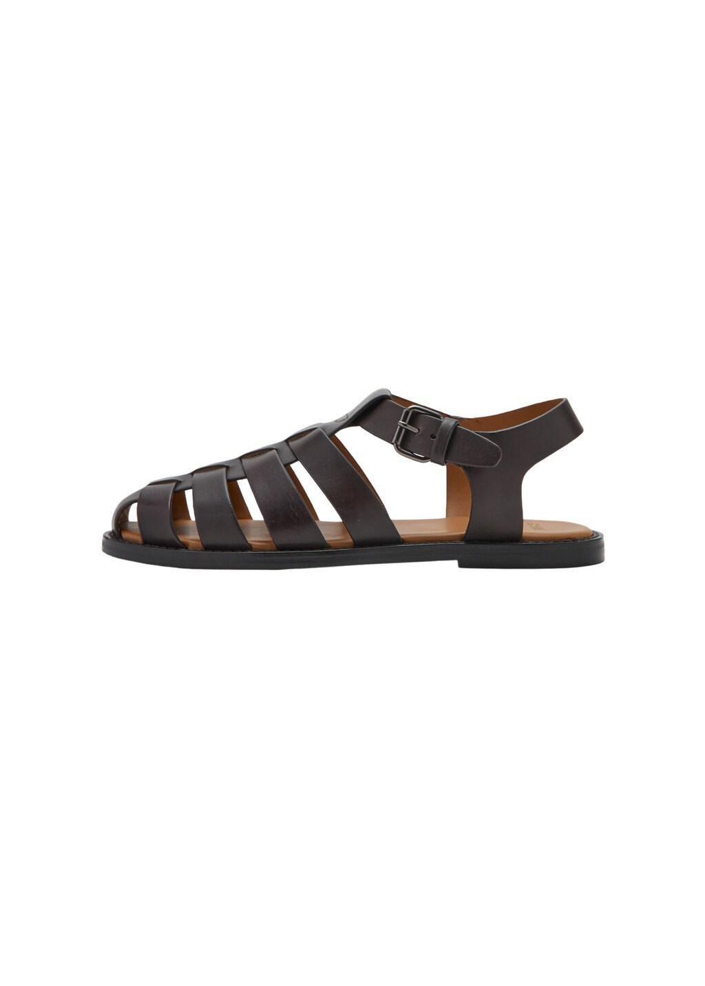 BROWN 100% leather jelly sandals, Brown, large image number 3