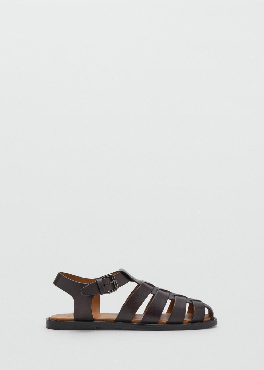 BROWN 100% leather jelly sandals, Brown, large image number 4