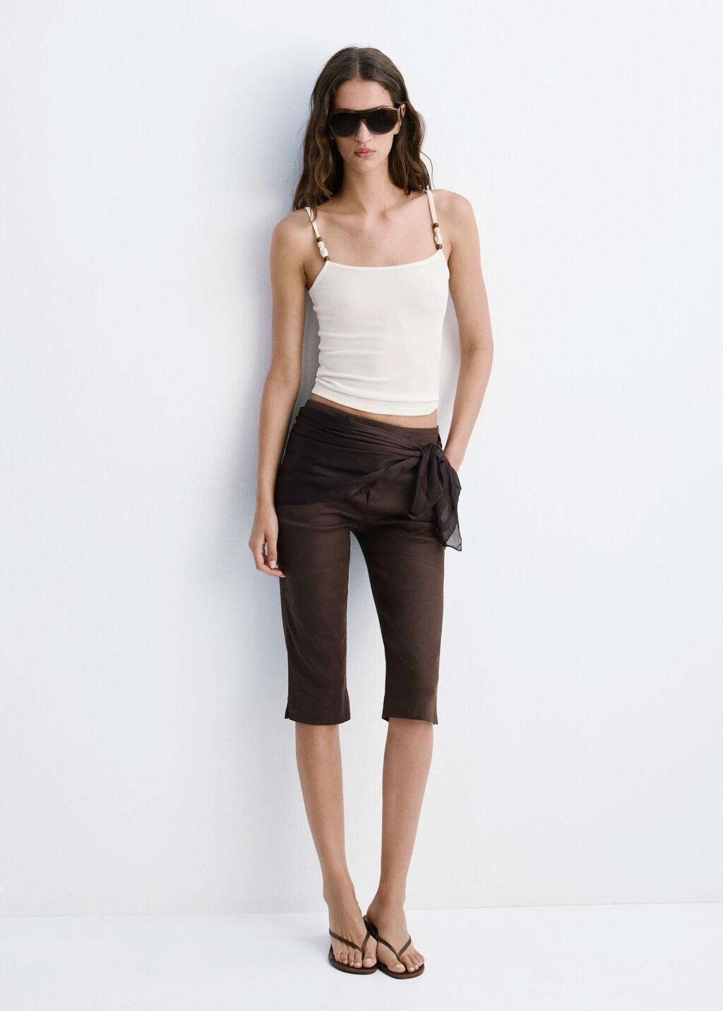 LIGHT BEIGE Thin strap embellished top, Light Beige, medium
