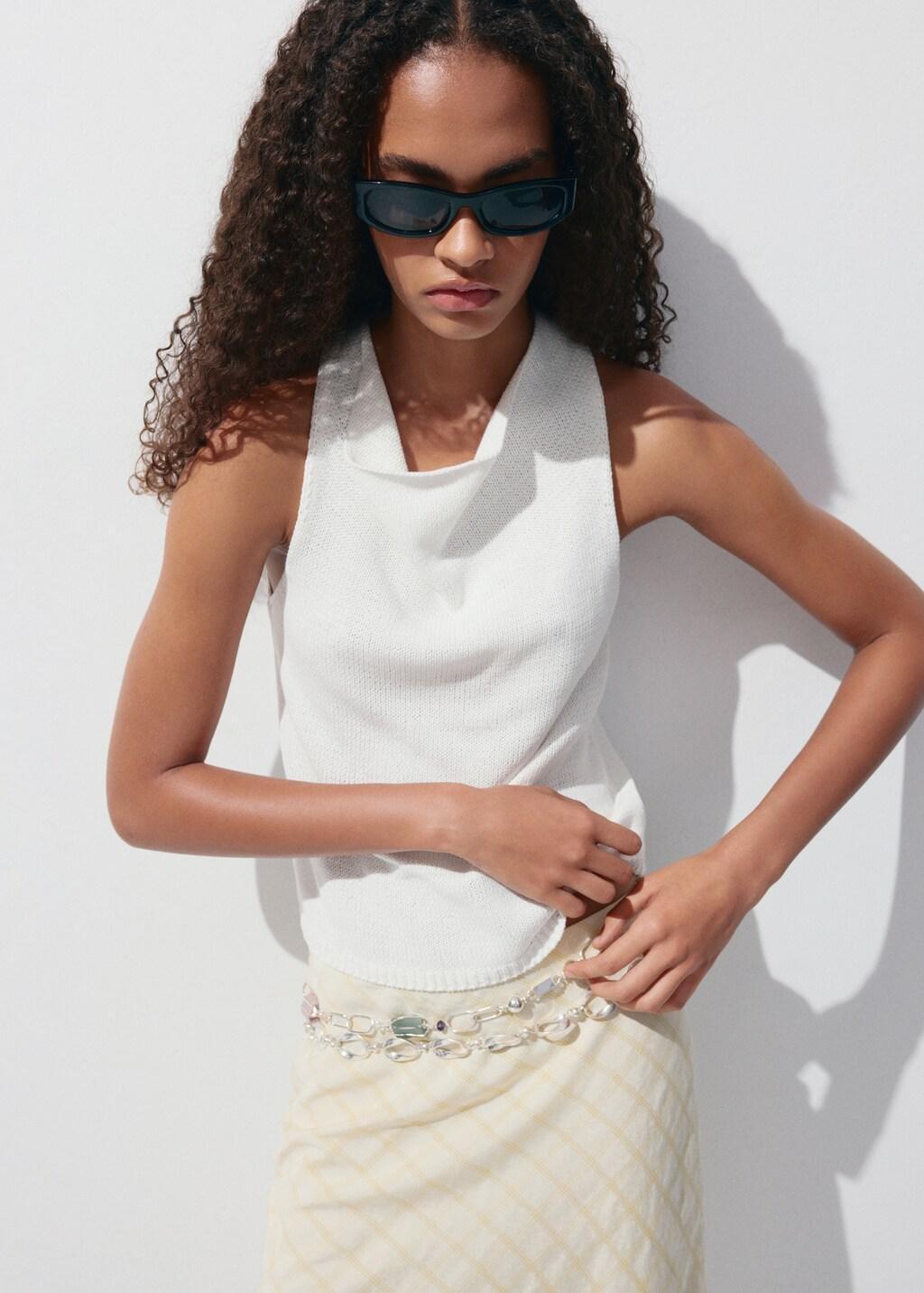 NATURAL WHITE Knitted top with draped neck, Natural White, large image number 3