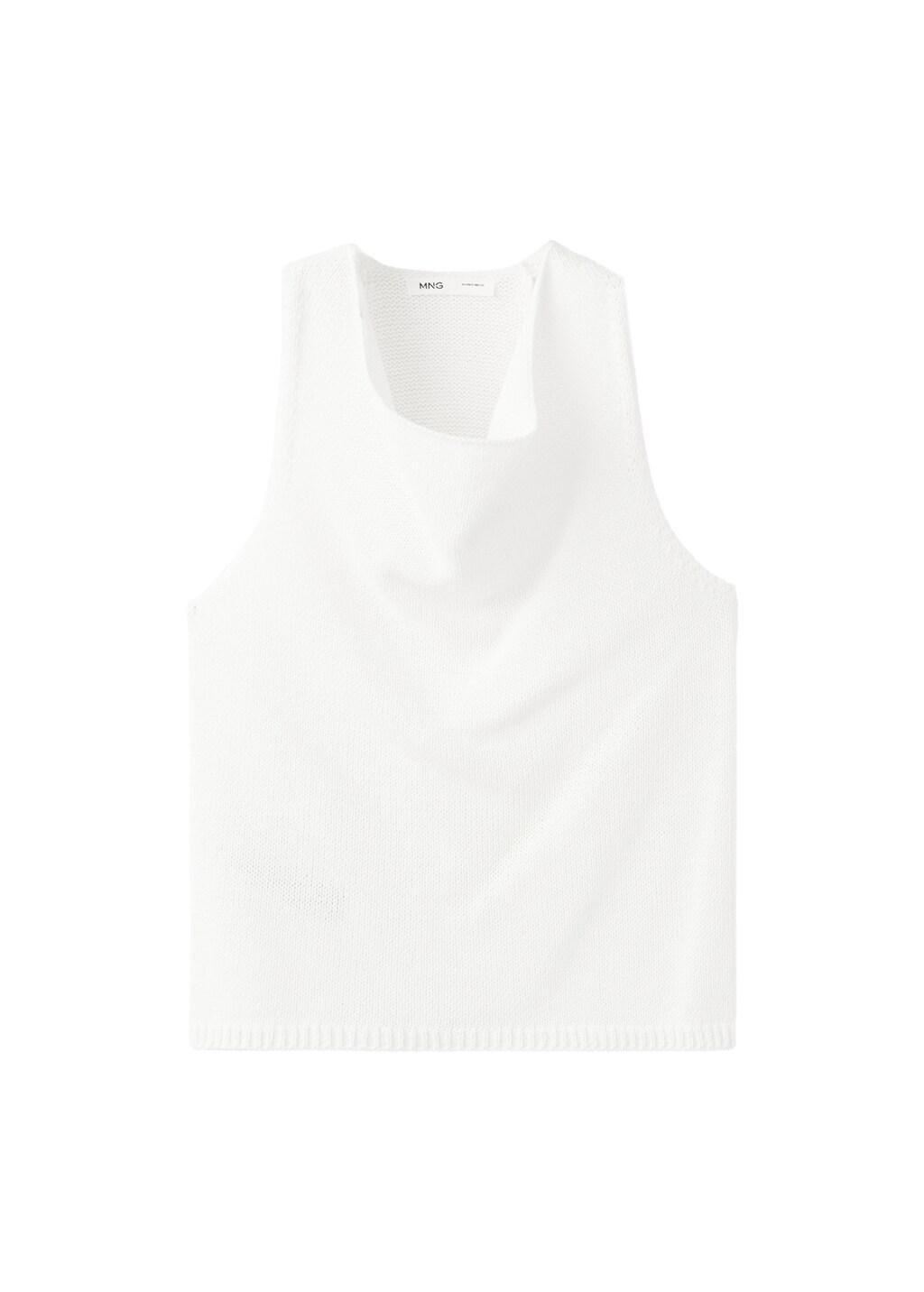 NATURAL WHITE Knitted top with draped neck, Natural White, large image number 6