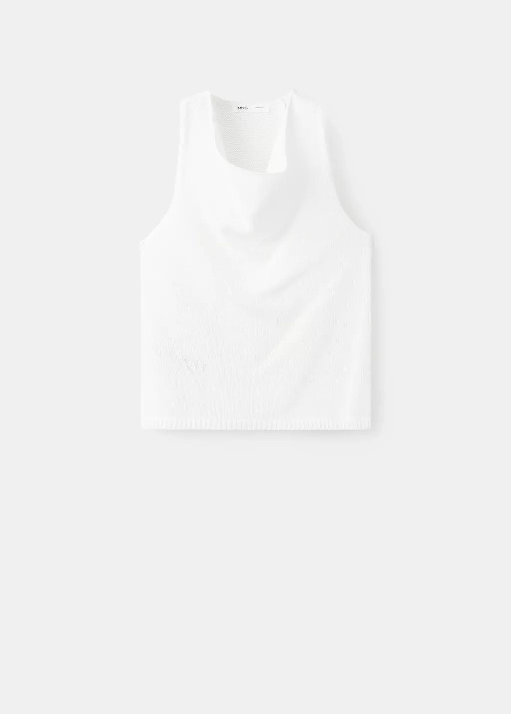 NATURAL WHITE Knitted top with draped neck, Natural White, large image number 7