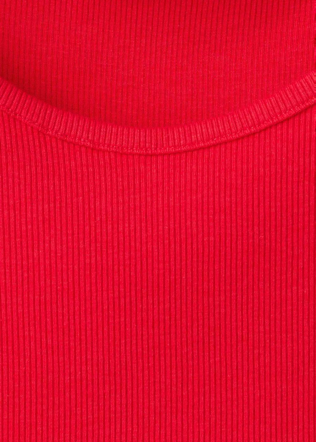 Red Ribbed Cotton-Blend Top, Red, large image number 1