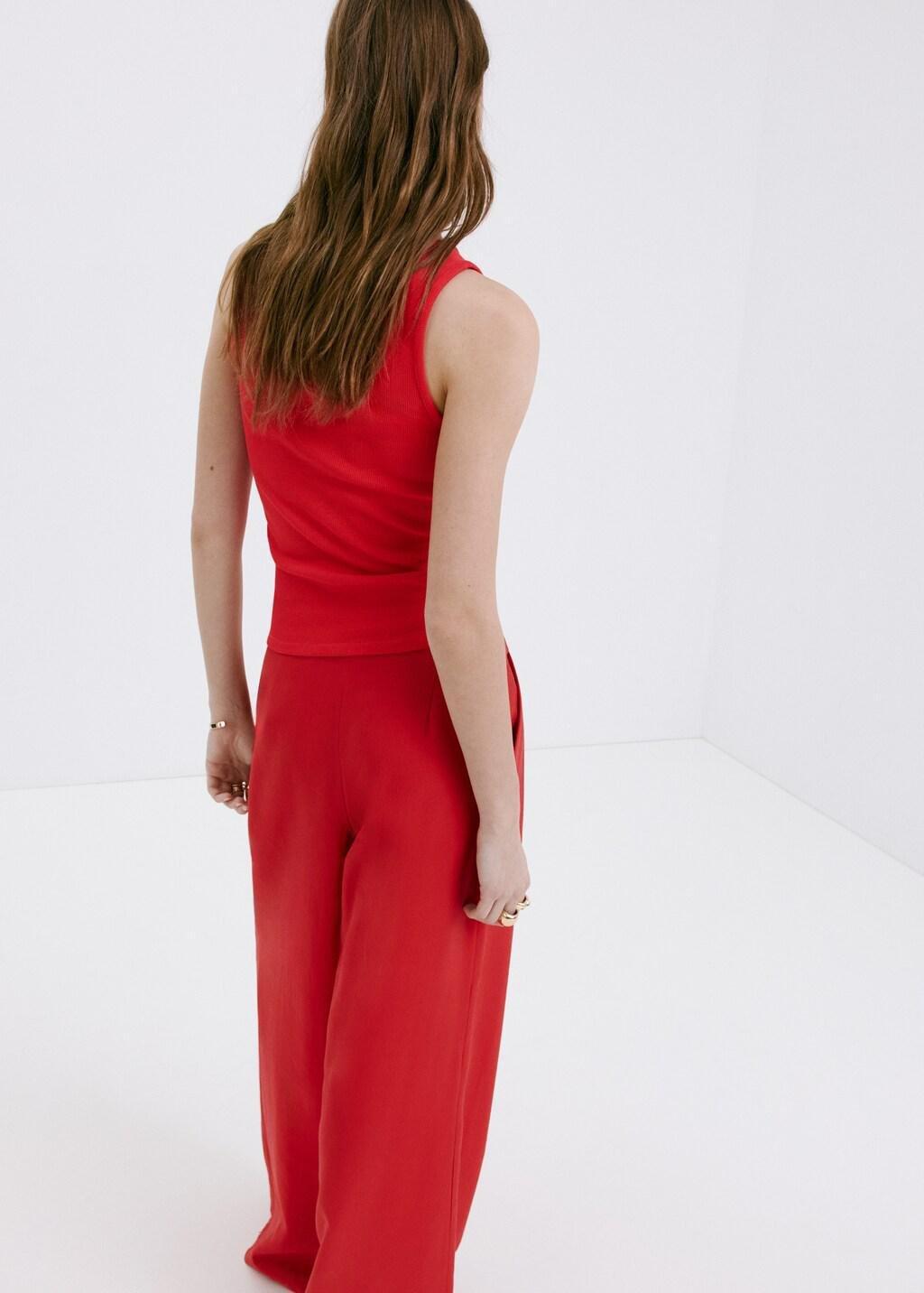 Red Ribbed Cotton-Blend Top, Red, large image number 2