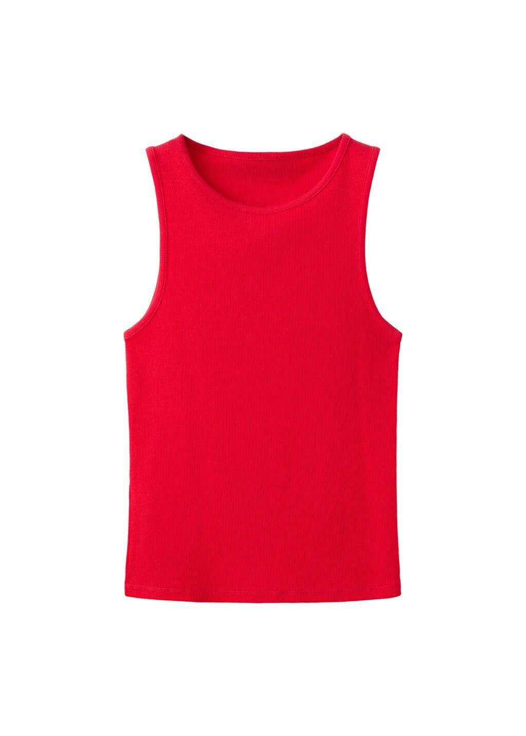 Red Ribbed Cotton-Blend Top, Red, large image number 6
