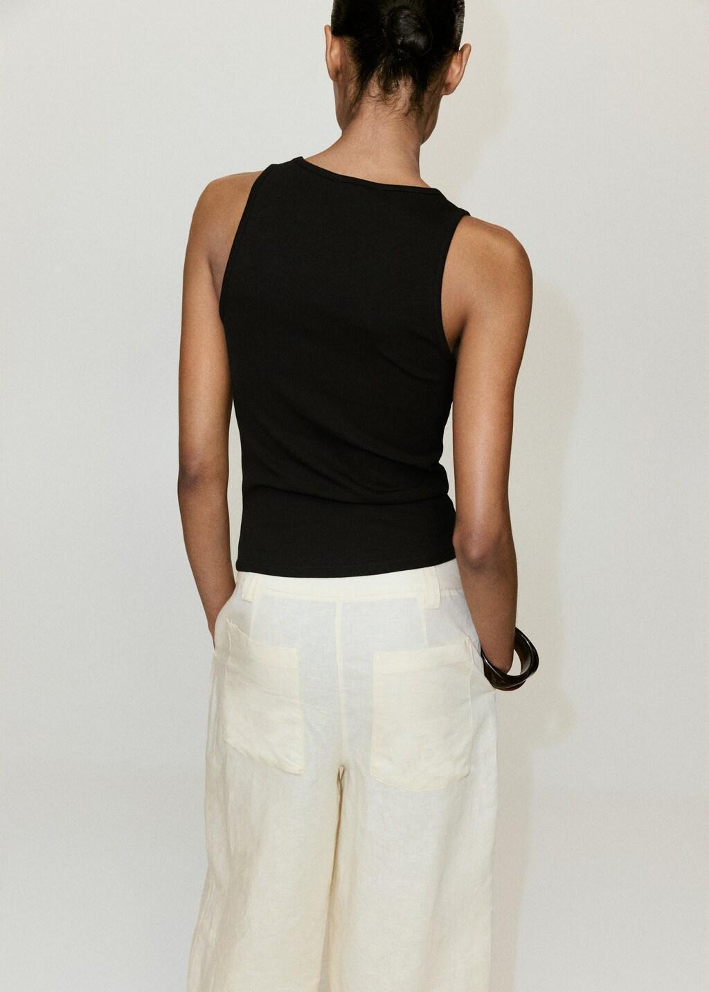 Black Ribbed Cotton-Blend Top, Black, large image number 2