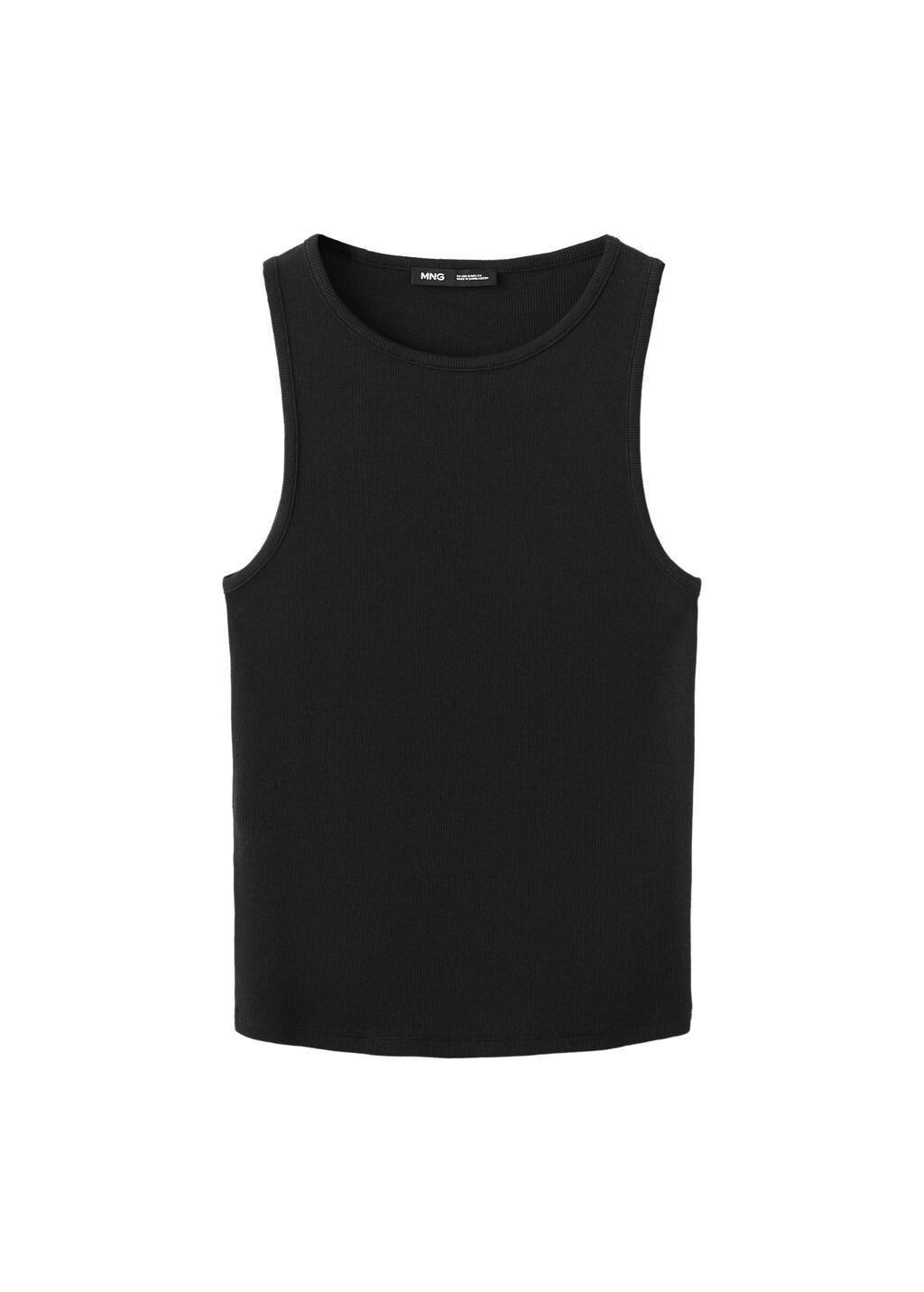 Black Ribbed Cotton-Blend Top, Black, large image number 11