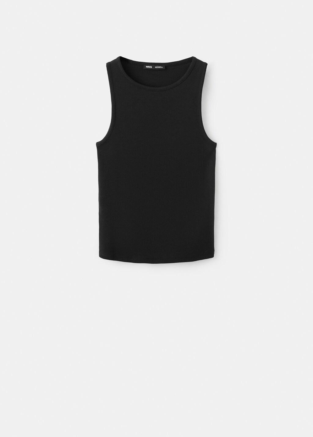 Black Ribbed Cotton-Blend Top, Black, large image number 12