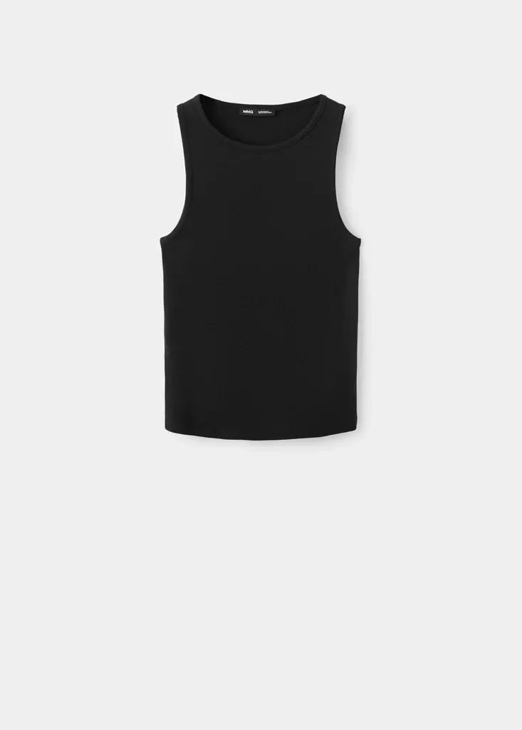 Black Ribbed Cotton-Blend Top, Black, large image number 13