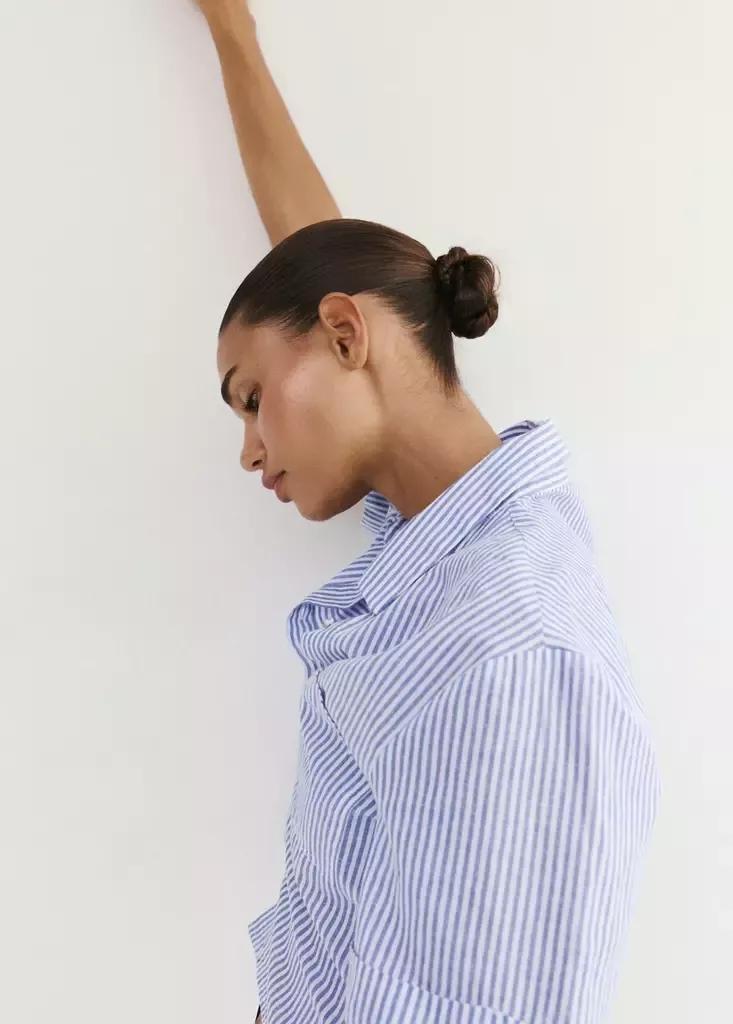 Blue Striped Cotton Linen Shirt, Light-Pastel Blue, large image number 2