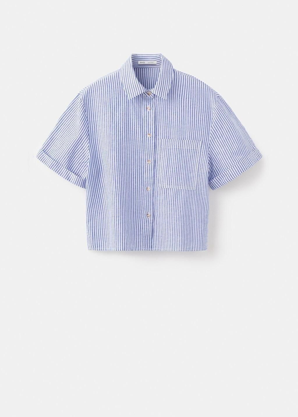 Blue Striped Cotton Linen Shirt, Light-Pastel Blue, large image number 6