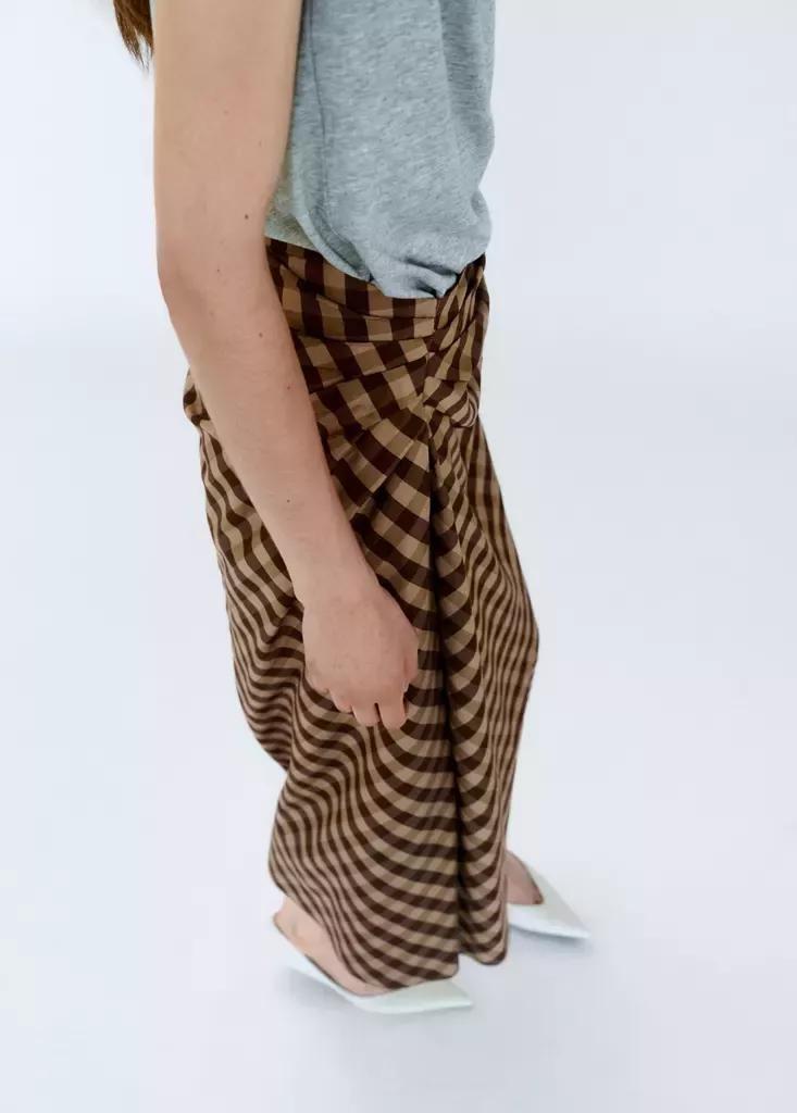 Brown Gingham Skirt With Draped Detail, Dark Brown, medium