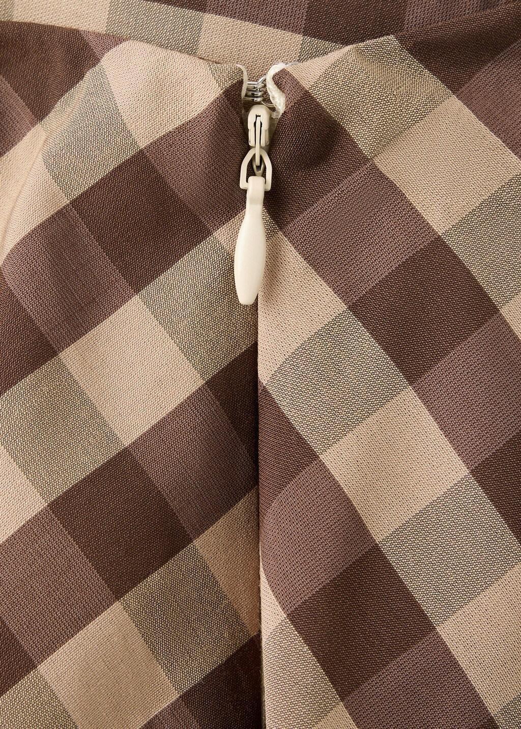 Brown Gingham Skirt With Draped Detail, Dark Brown, large image number 3