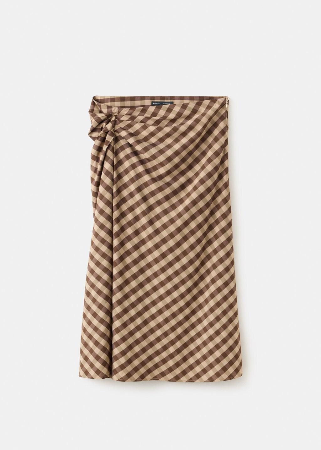 Brown Gingham Skirt With Draped Detail, Dark Brown, large image number 5