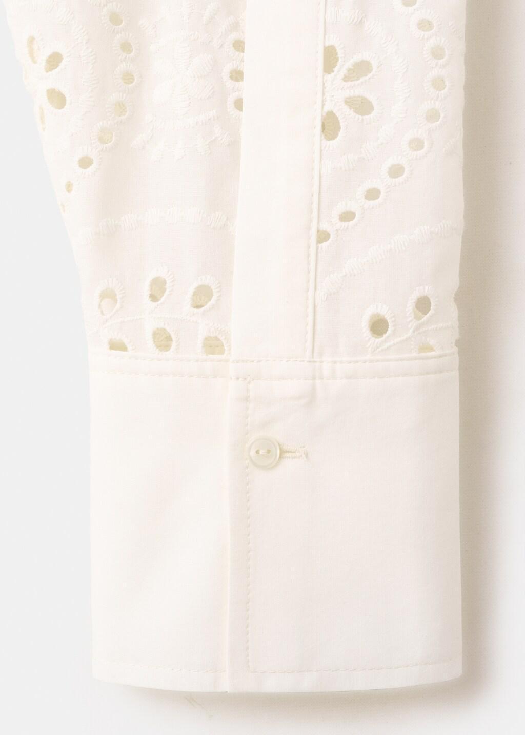 Beige Cotton Shirt With Broderie Anglaise Embroidery, Light Beige, large image number 5
