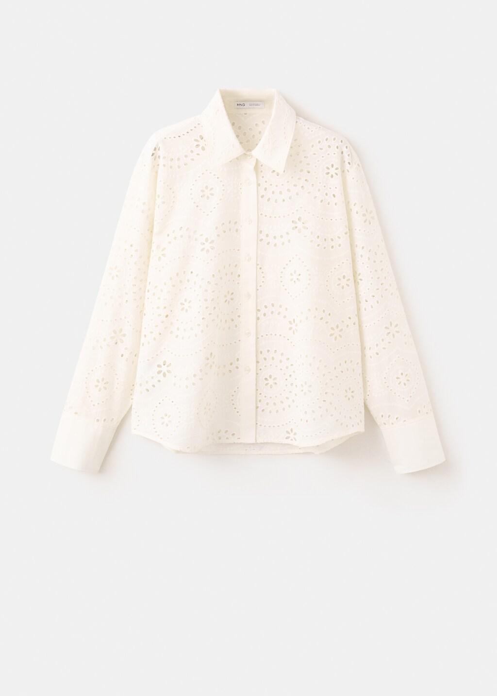 Beige Cotton Shirt With Broderie Anglaise Embroidery, Light Beige, large image number 7