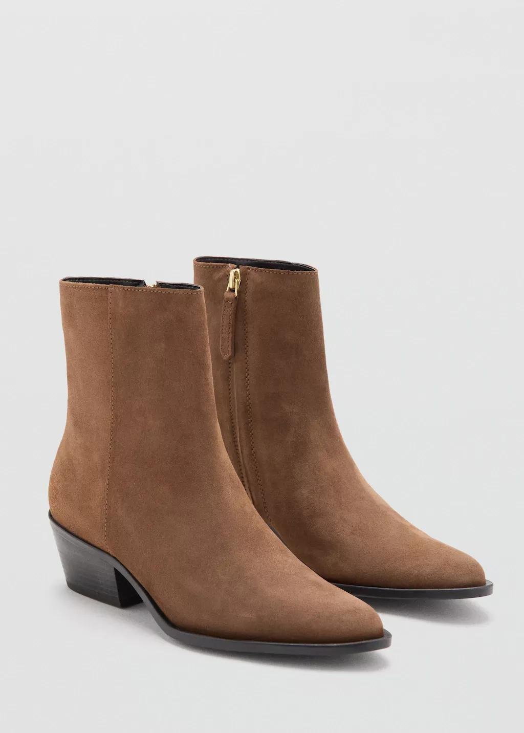 Brown Heel Suede Ankle Boot, Medium Brown, medium