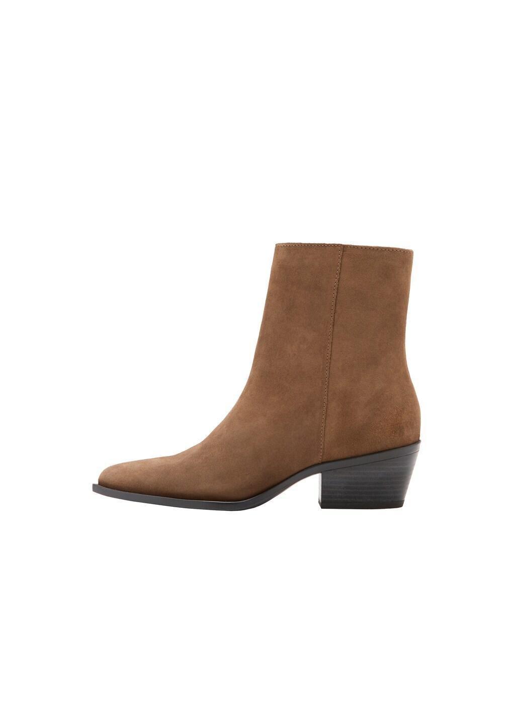 Brown Heel Suede Ankle Boot, Medium Brown, large image number 2