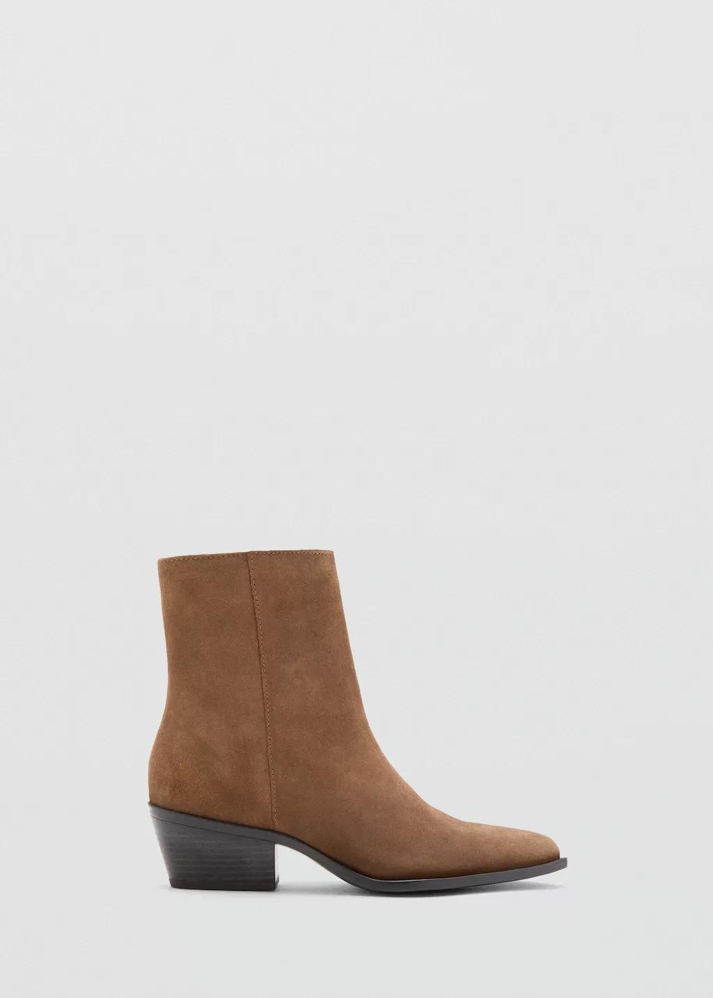 Brown Heel Suede Ankle Boot, Medium Brown, large image number 3