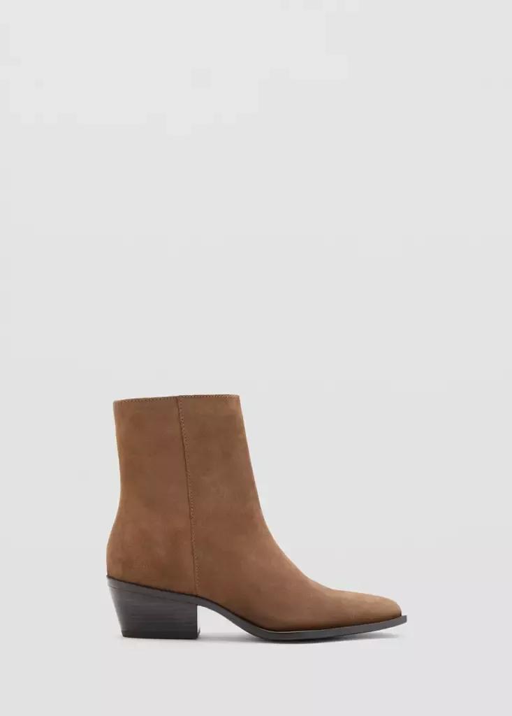 Brown Heel Suede Ankle Boot, Medium Brown, large image number 4