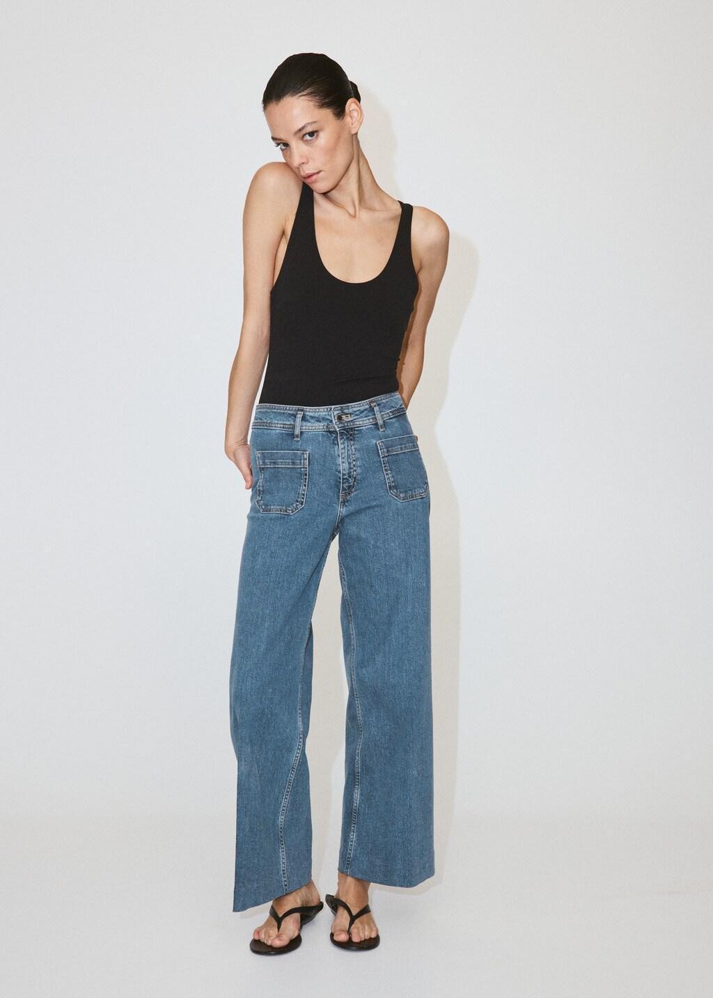 Blue High-Waisted Wide Leg Jeans, Open Blue, large image number 0